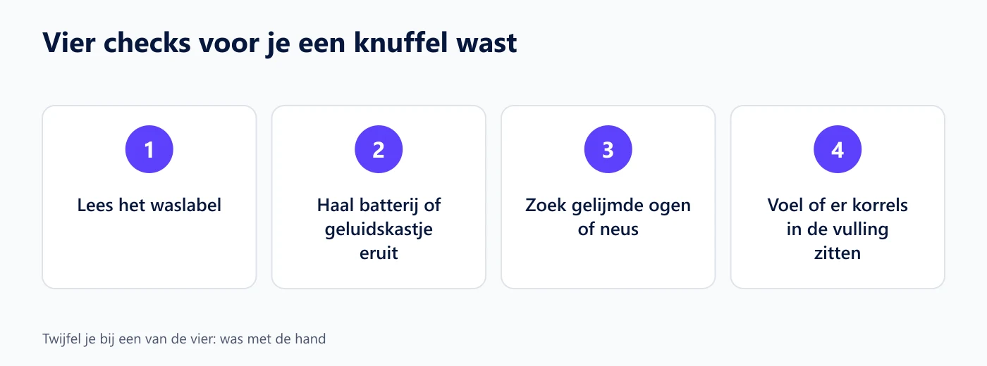Vier checks voor je een knuffel wast: label, batterij, lijm en vulling