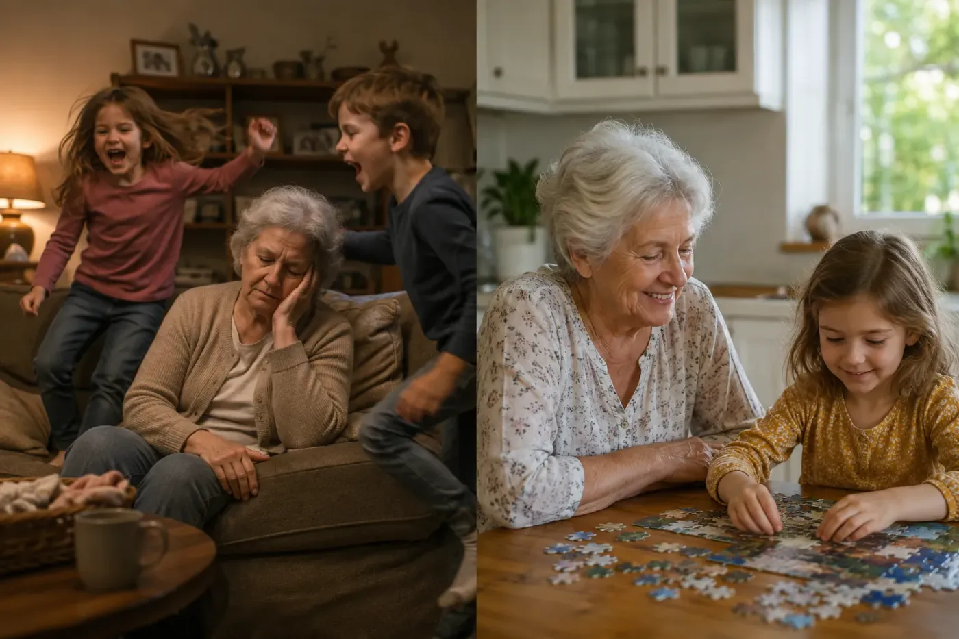 Grootmoeder en kleinkind samen aan de keukentafel